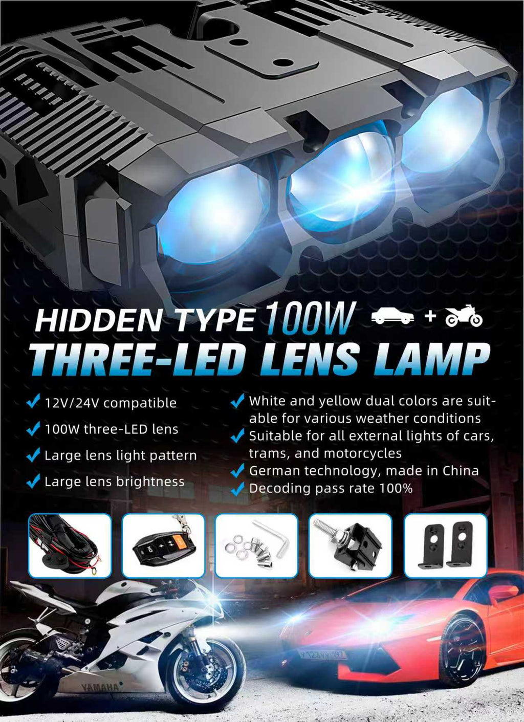HX-DS-3 Three EYES LED Grille Light | 110W Dual Color (3000K/6000K) | Wide Field of View