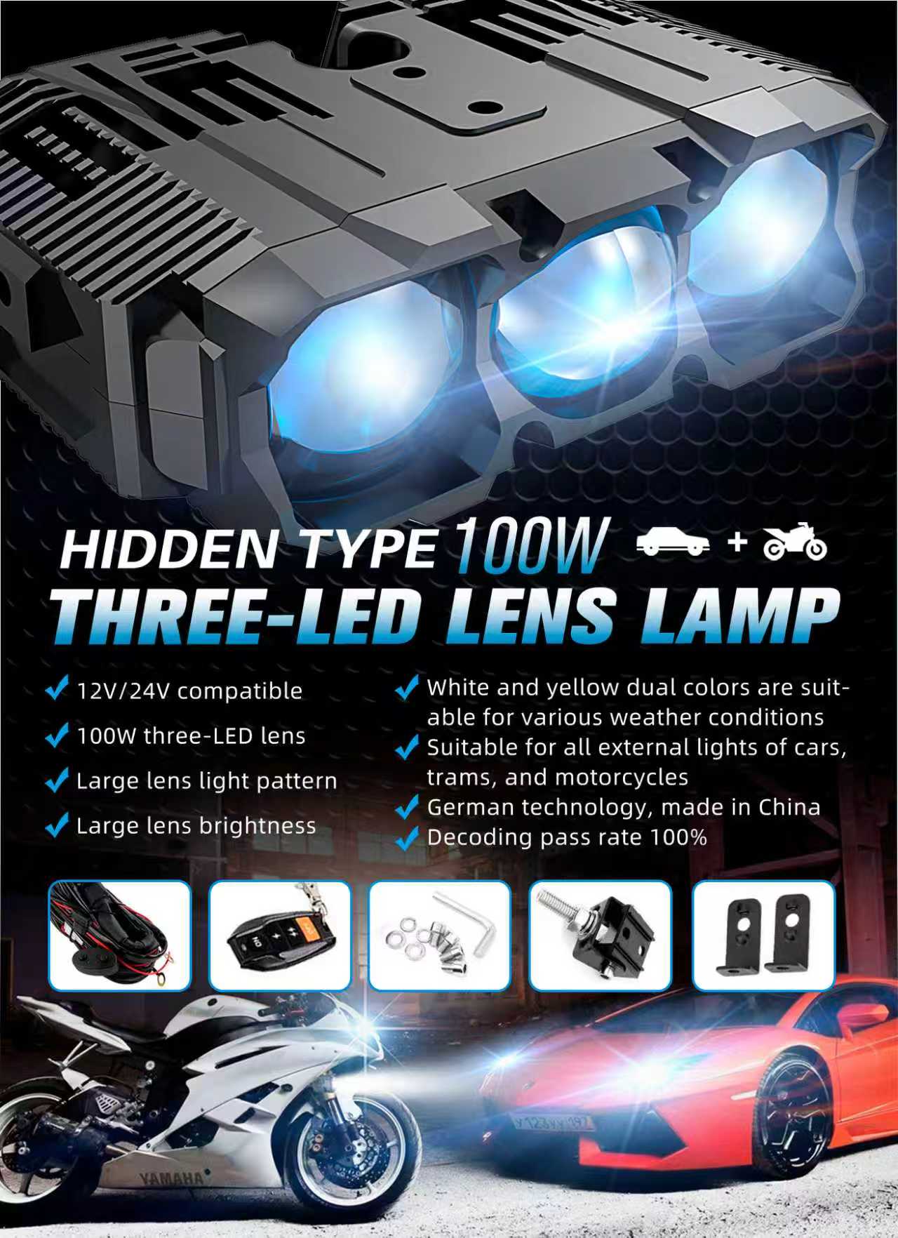 HX-DS-3 Three EYES LED Grille Light | 110W Dual Color (3000K/6000K) | Wide Field of View