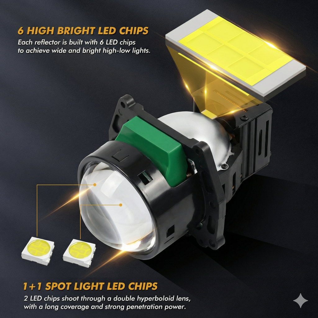3-Inch Round Bi-LED Projector Lens with Dual Direct Projection